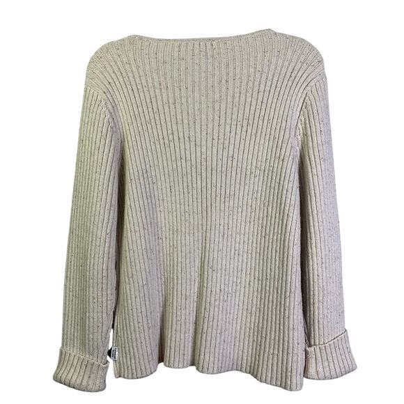 LIZ CLAIBORNE LIZWEAR JEANS Large Cream Moral Ribbed‎ Knit Crew Neck Cotton Wool - Picture 2 of 11